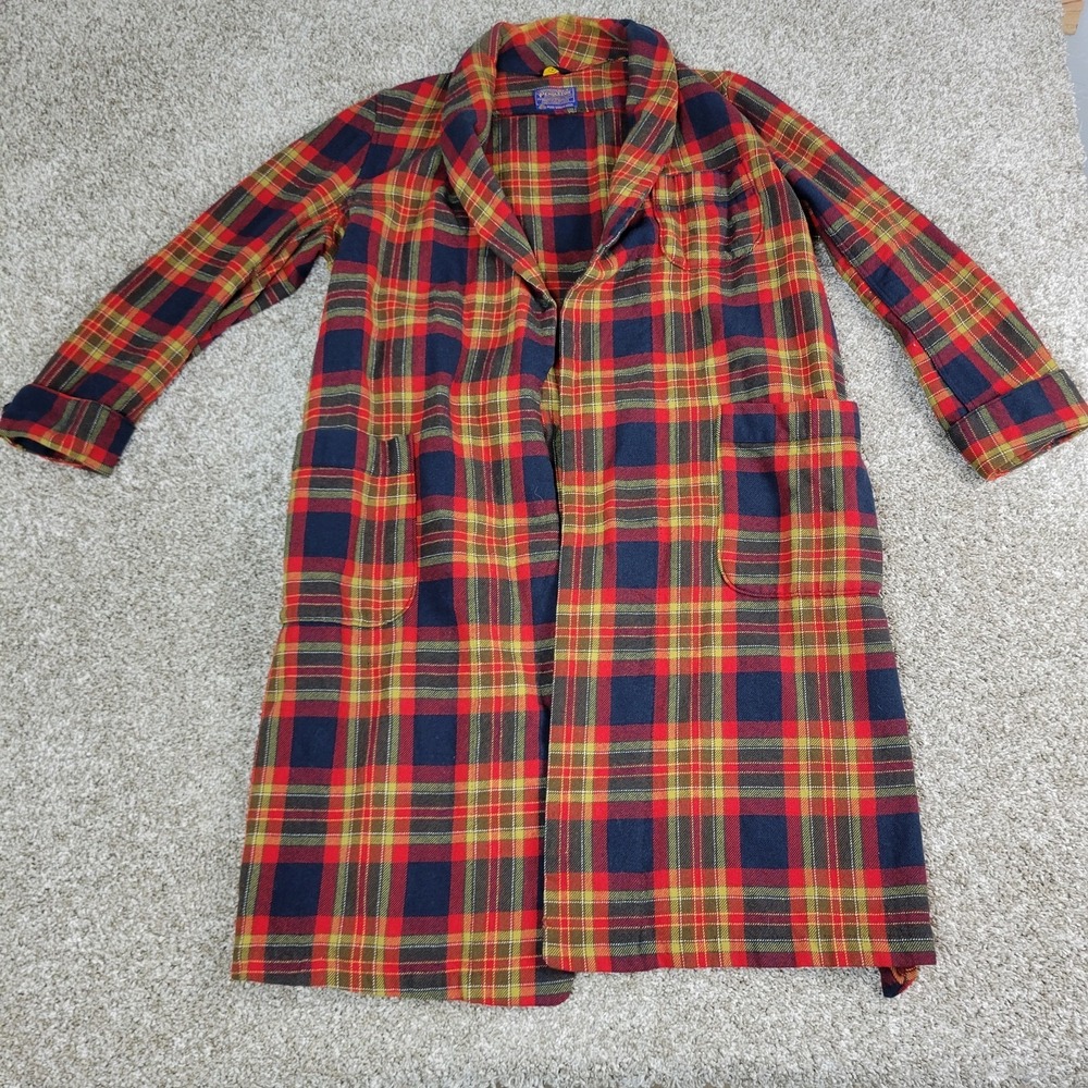 Pendleton Mens Small Red Plaid Robe‎ Belted 100% Pure Virgin Wool